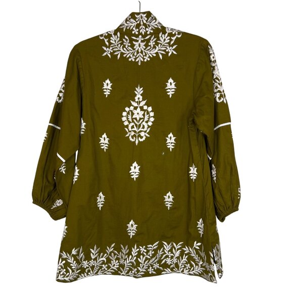 Sue Sartor Mughal Embroidered Tunic Top in Matcha Green Size X-Small - Picture 2 of 8